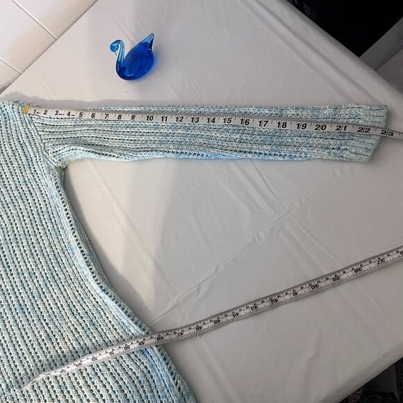 Talbots Women's Sweater Size X Small Open Weave Blue Aqua Green 100% Cotton - Picture 7 of 8